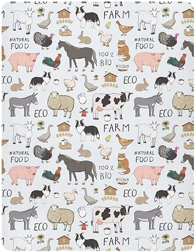 Miniatura 2 de Sábanas frescas de cuna de animales de granja para niños y niñas, 39 x 27 pulgadas, suaves y transpirables, sábanas portátiles para cunas elásticas