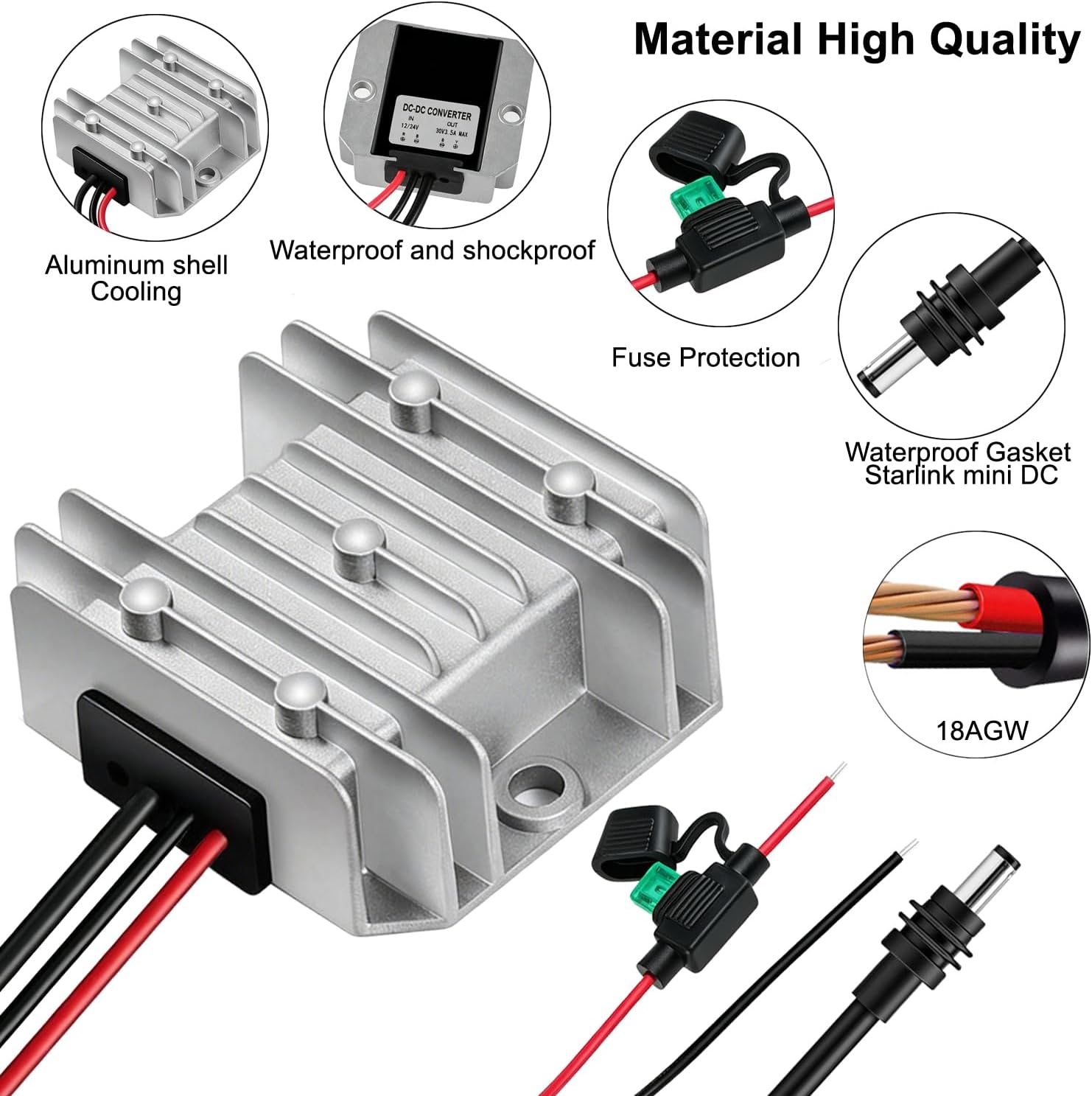 for Starlink Mini Power Supply Cable 12V 24V to 30V 3.5A DC Step Up Converter,10FT/3M 9V–28V Input IP68 Waterproof Adapter Cable for RV Camping Battery Pack Boat (DC Power Cord for Starlink Mini)