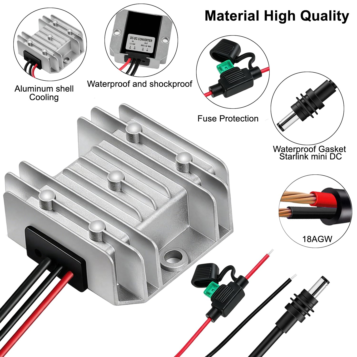 for Starlink Mini Power Supply Cable 12V 24V to 30V 3.5A DC Step Up Converter, 16.4FT/5M 9V–28V Input IP68 Waterproof Adapter Cable for RV Camping Battery Pack Boat(DC Power Cord for Starlink Mini)