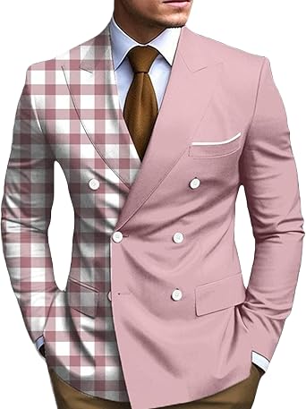 Mens Printed Double Breasted Suit Jacket Stylish Slim Fit Button Sport Coats Banquet Party Blazer Jackets
