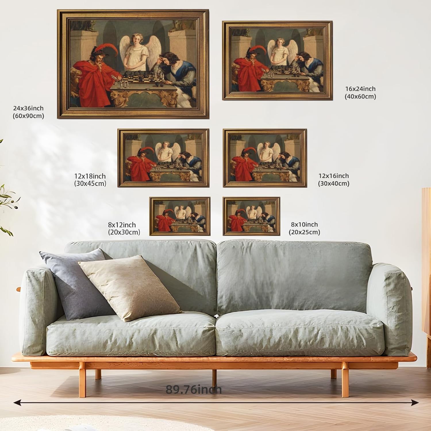 Faust And Mephistopheles Playing Chess Poster Vintage Classical Wall Art The Devils checkmate Painting Retro Picture Canvas Prints for Home Bedroom Office Living Room Decor 12x16inch Vintage Framed