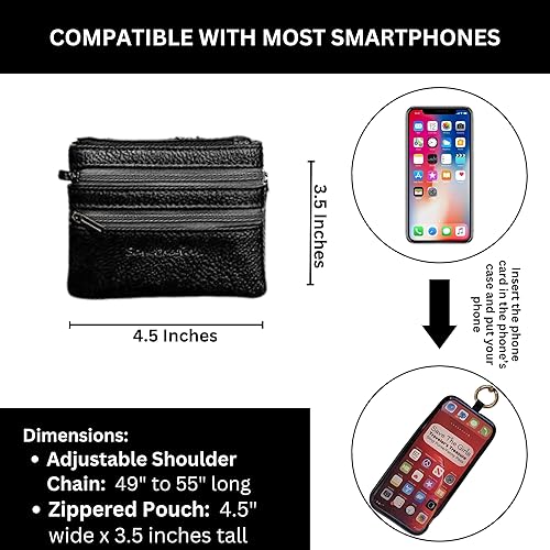 Miniatura 5 de Save the Girls Clip and Go - Cadena de metal para teléfono con bolsa (Gun Metal - Bolsa Negra)  Elegante cordón crossbody para teléfono con