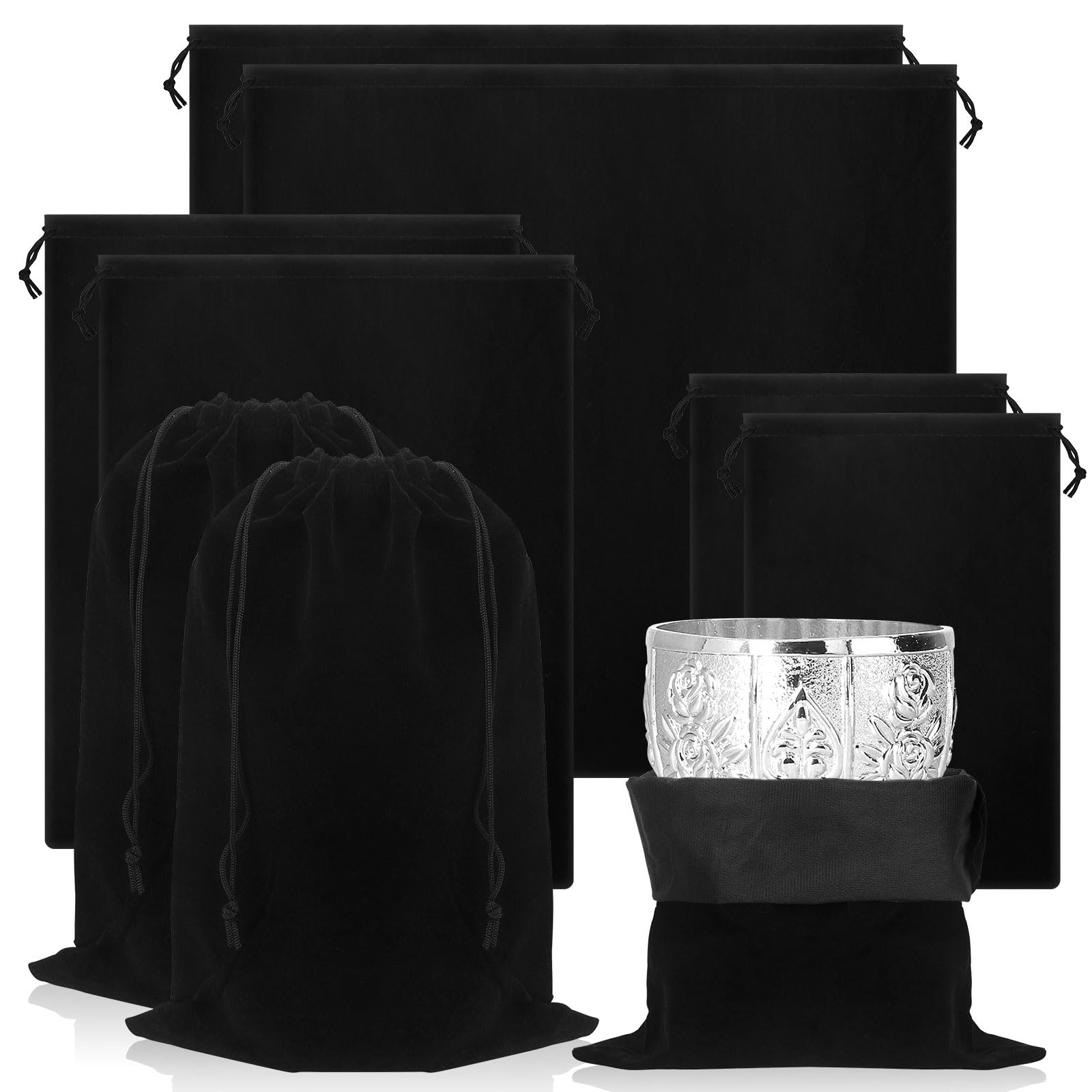 Bolsas de almacenamiento plateadas Tanstic antideslustre de tela negra para cubiertos y joyas