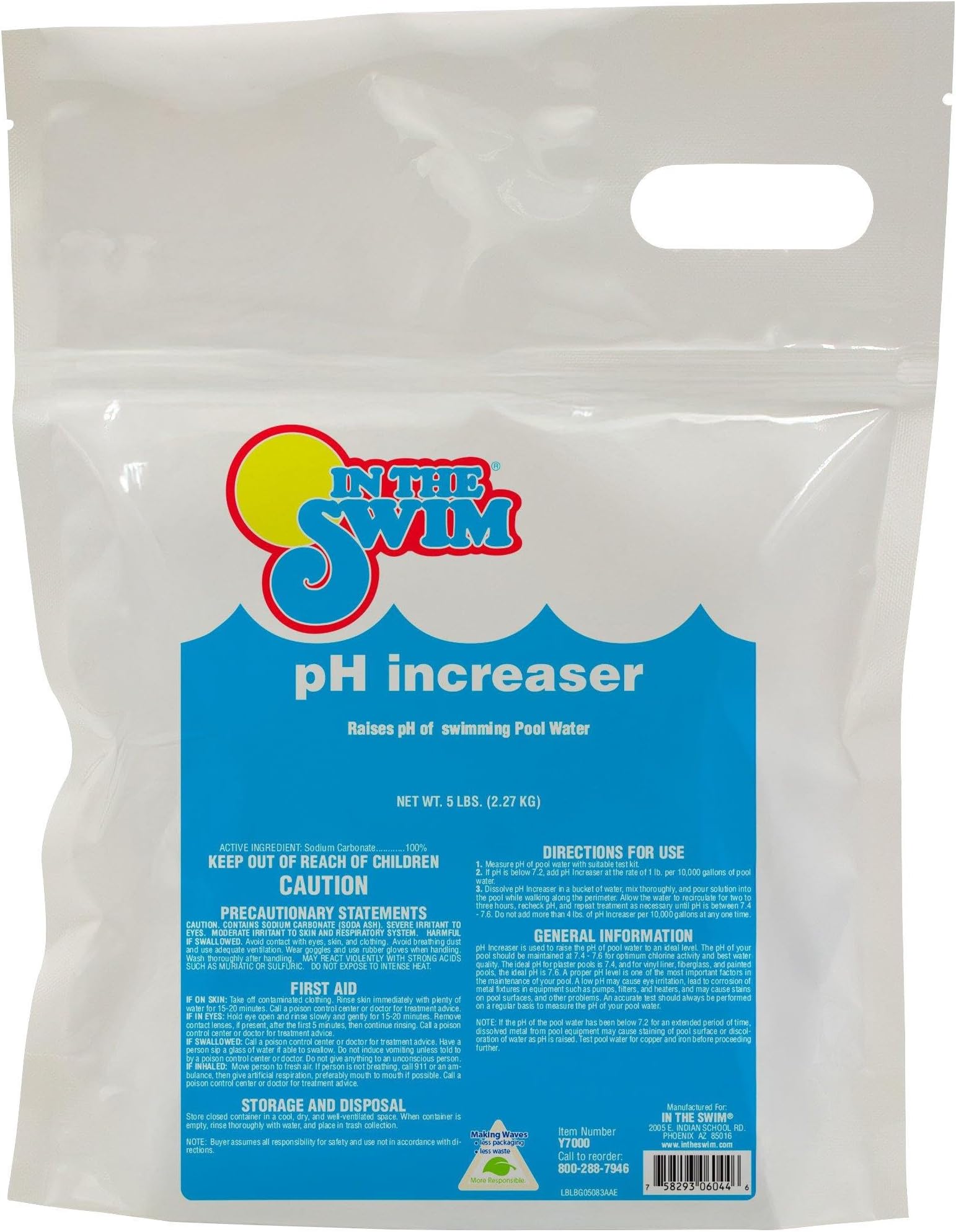 pH Increaser for Pools - Granular 100% Sodium Carbonate (Soda Ash) to Raise pH Up - 5 Pounds
