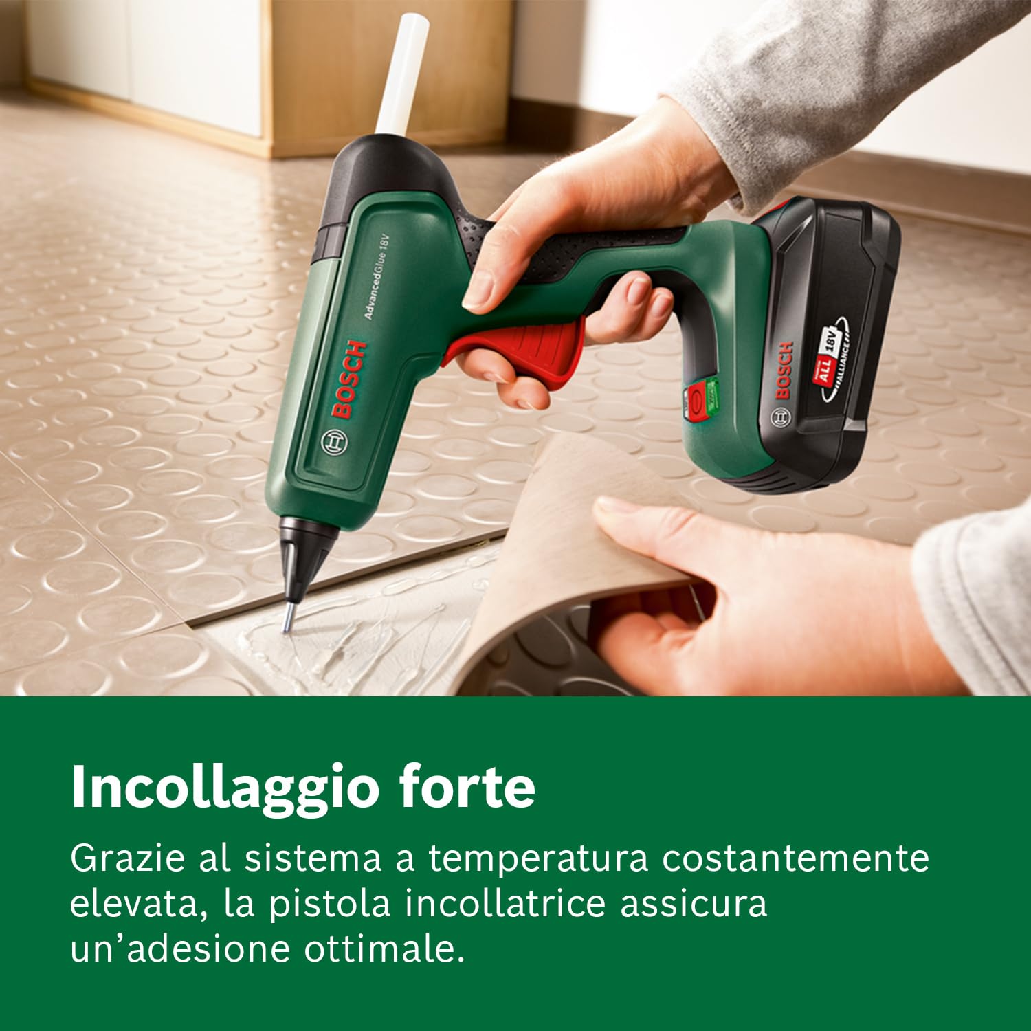 Bosch AdvancedGlue Gun - Pistola per colla da 18 V (senza batteria; Sistema da 18 V; 4 stick di colla; Tempo di riscaldamento: 90 secondi; due scelte di temperatura: 130 °C - 200 °C)