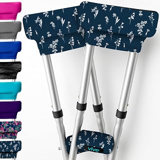 Vive Crutch Pads & Hand Grips - Padding for Walking Arm Crutches - Universal Underarm Padded Forearm Handle Pillow Covers for Hand Grips - Soft Foam Armpit Accessories for Adults, Kids (Blue Floral)