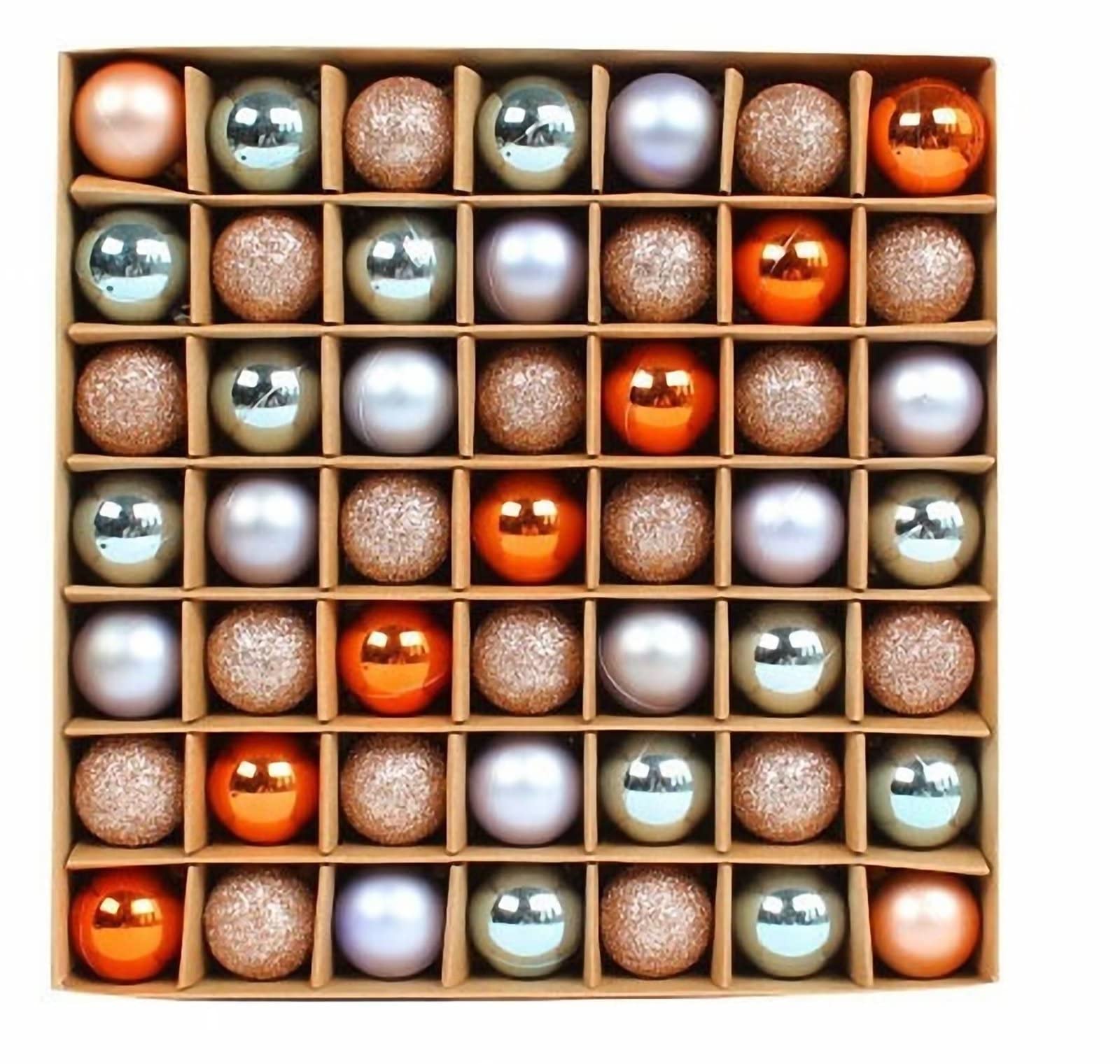 Bolas de Navidad de 30 mm/1.2 pulgadas, paquete de 49 adornos de Navidad inastillables, bolas de árbol para decoración de vacaciones de boda y fiesta (naranja dorado blanco)