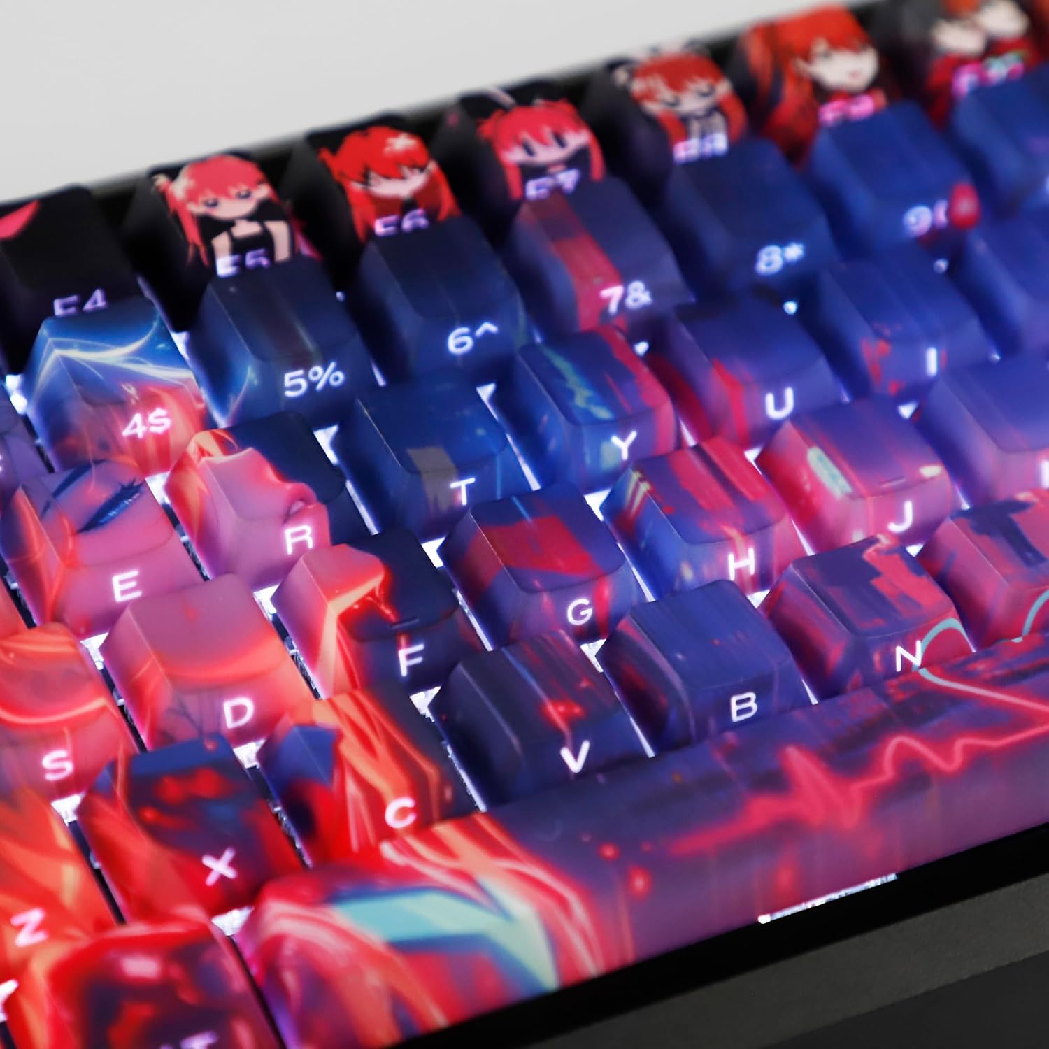 YMDK Asuka Theme Keycaps Anime Full Set 131 Keys Side-lit Shine Through Dye Sub Cherry Profile Double Shot Custom Keycap for MX Mechanical Keyboard