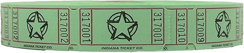 INDIANA TICKET CO. Boletos Green Star Roll, 2000 por rollo, rollo individual, entradas 1x2 para admisión, eventos, recaudación de fondos y premios