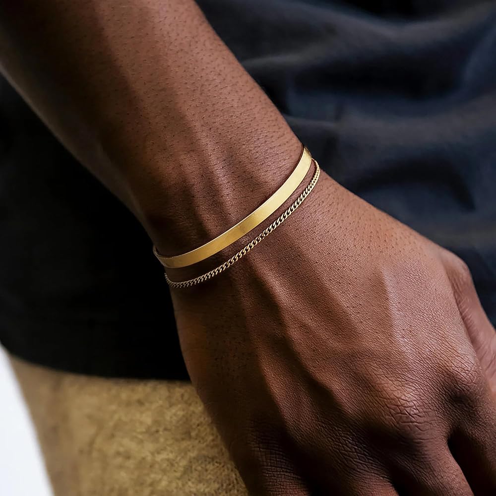 Amazon.com: Moodear Bracelets for Men - 14K Gold Plated Bangle Cuff Cuban Link Chain Bracelet Set Mens Jewelry: Clothing, Shoes & Jewelry