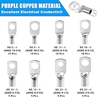 Vista 3 de Newdeli Herramienta de prensado de terminales de cable de batería 10-1/0 AWG con 60 terminales de anillo de cobre, juego de terminales de cable de 8