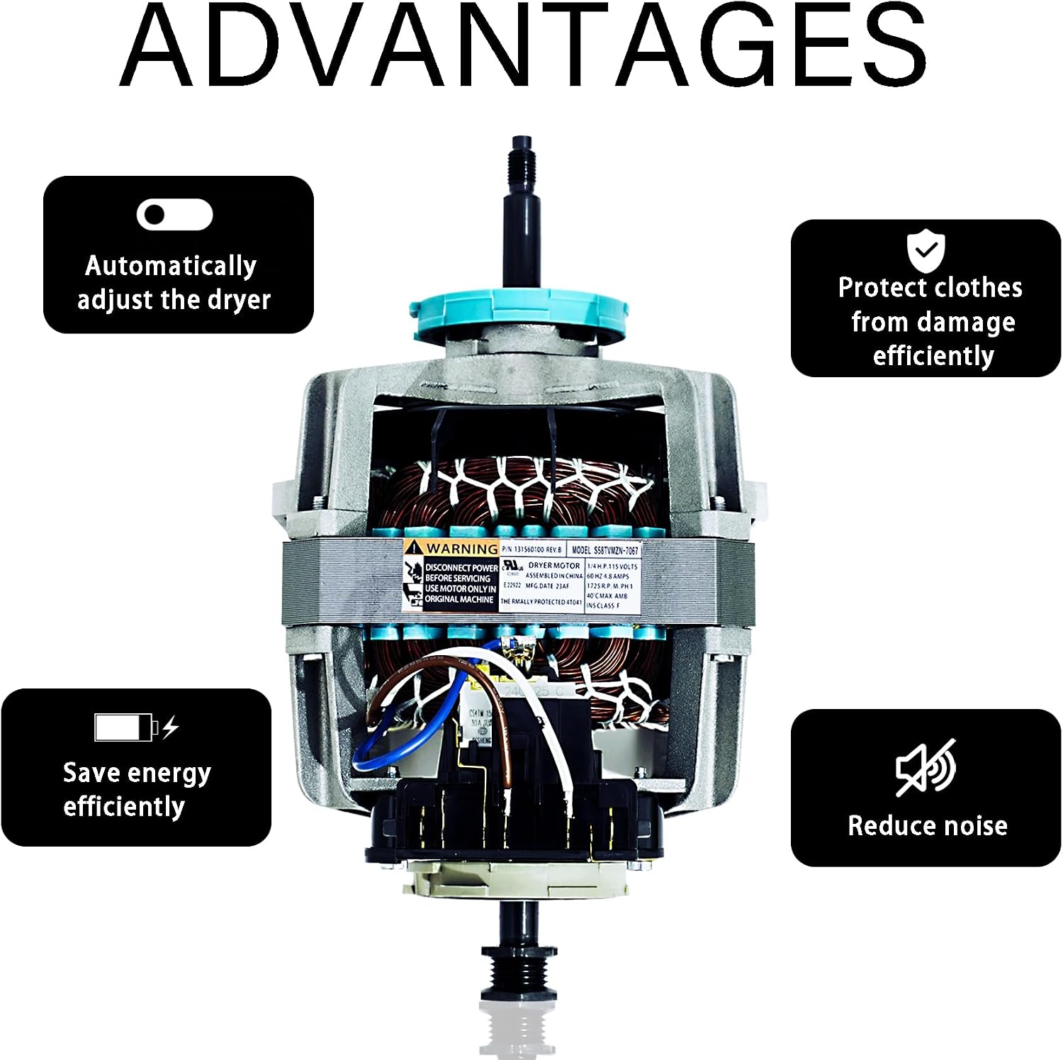 131560100 Dryer Drum Drive Motor(OEM Quality) Compatible with Frigidaire dryer motor，Kenmore，Gibson，Electrolux，Replaces 134156500，131758500，S131560100，407697，131461800A，PS418132，AP2107144
