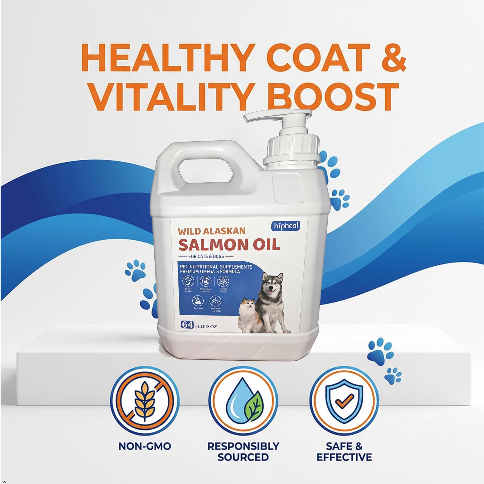 Wild-Caught Salmon Oil for Dogs & Cats - Omega 3 EPA DHA,Fish Oil Liquid Supplement for Skin & Coat Health (64 FLOZ Fish Oil) — Amazon image 2