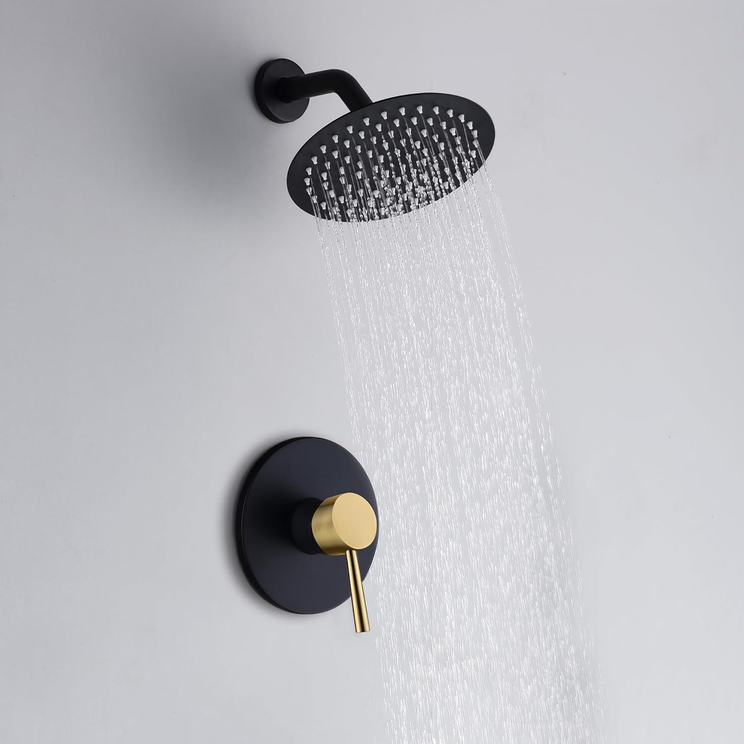 SUMERAIN Single-Function Shower Faucet Set Black and Gold, Stainless Steel 8 Inch Rain Shower Head Single Handle With Rough-in Valve Shower Trim Kit