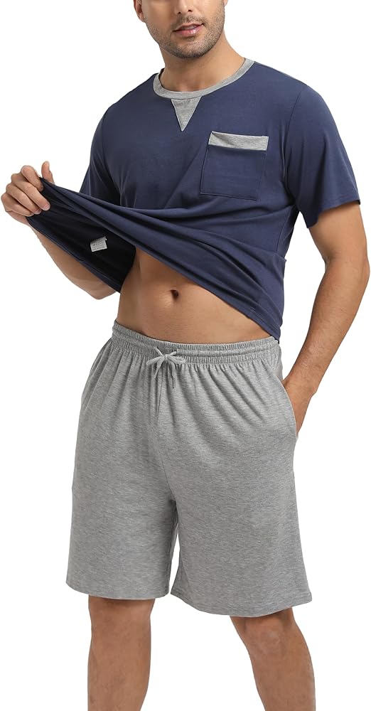 Pyjama Court Pour Homme En Satin Avec Boutonnière En Satin De Soie Deux Pièces Pour La Maison à Manches Courtes, Lilas, XL