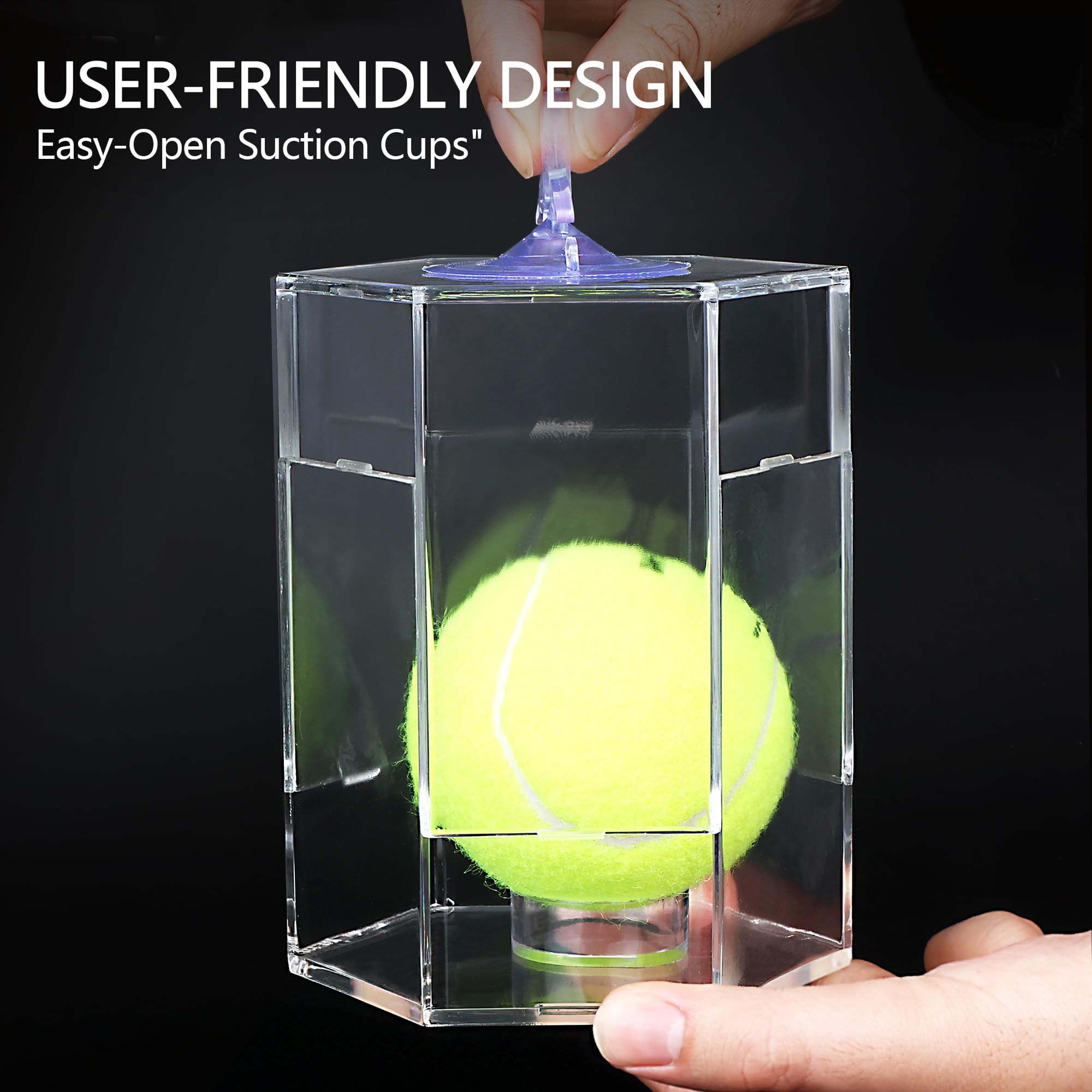 Vitrina hexagonal de acrílico transparente, protección UV, resistente al polvo para béisbol, pelotas de tenis, monedas, hermética con cierre sin costuras y soportes versátiles con 1 pelota y 2
