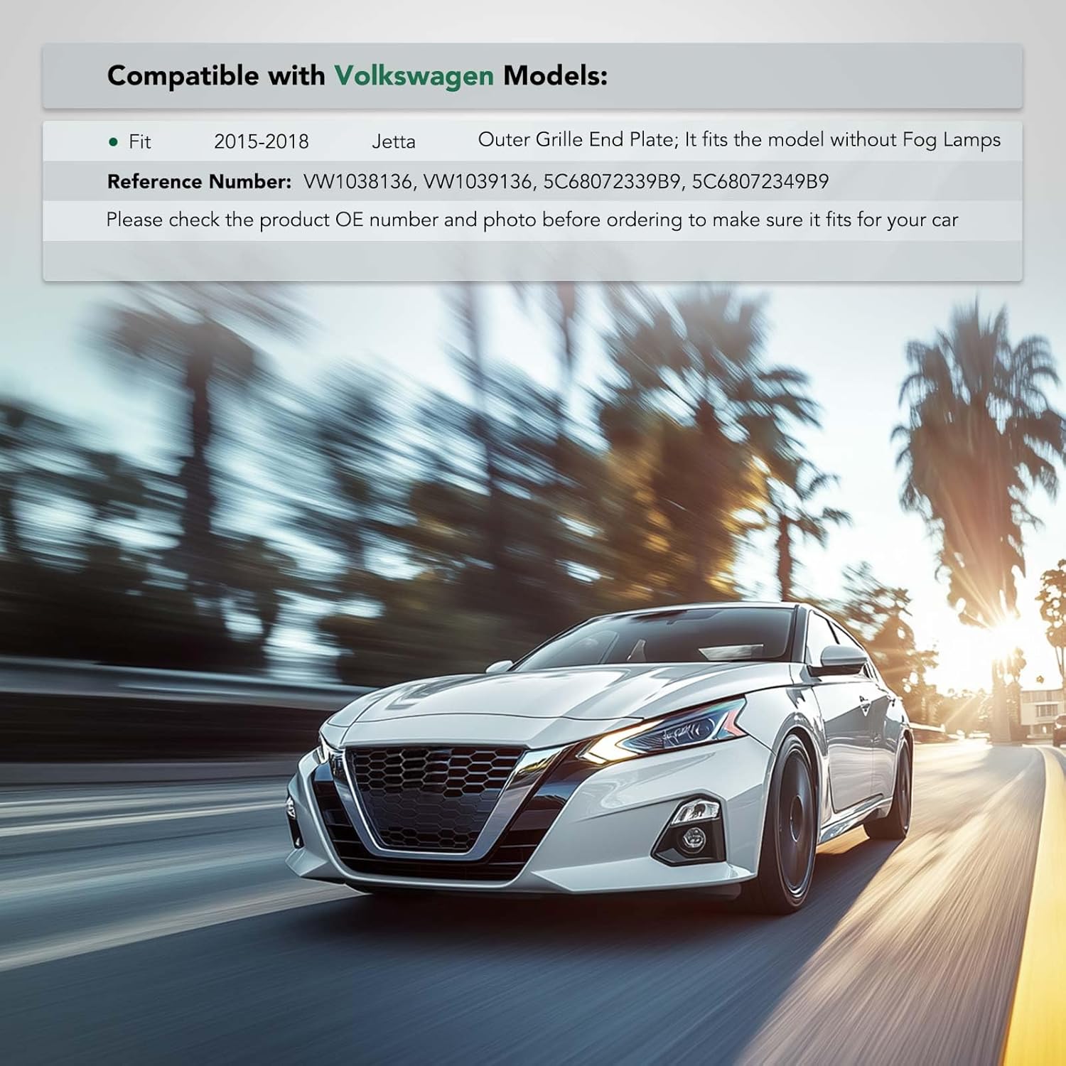 YHTAUTO Front Driver and Passenger Side Bumper Trims Compatible with Volkswagen Jetta 2015-2018, Outer Grille End Plate, Bumper Bracket