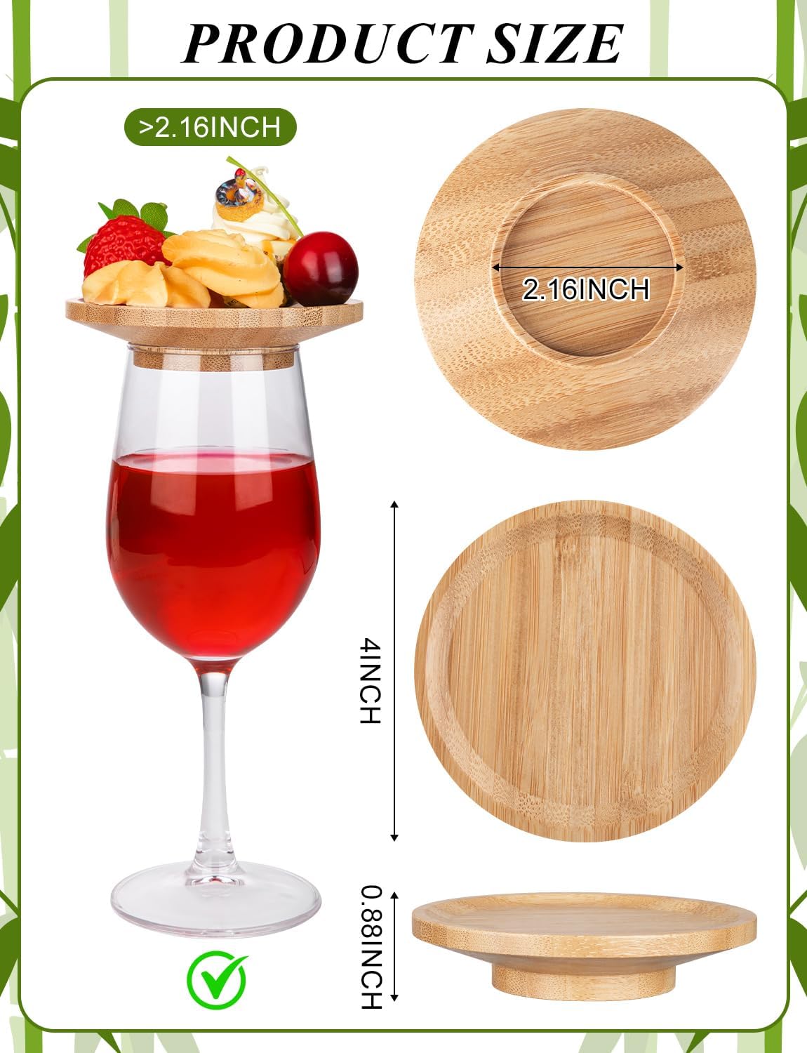 24Pcs Wine Glass Charcuterie Topper, 4" Bamboo Mini Charcuterie Boards, Wine glass covers to keep bugs out, for Family Gatherings, Restaurants, Bars