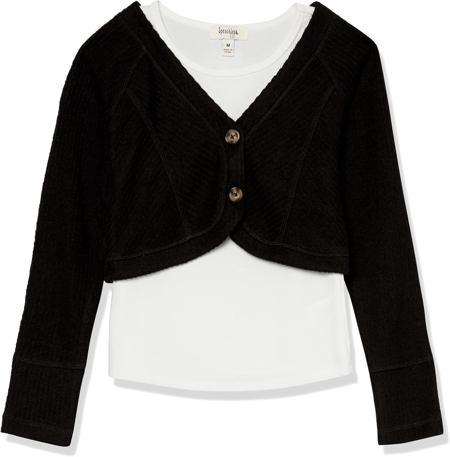 Speechless Girls' Rib Knit Sweater with Plain Tee