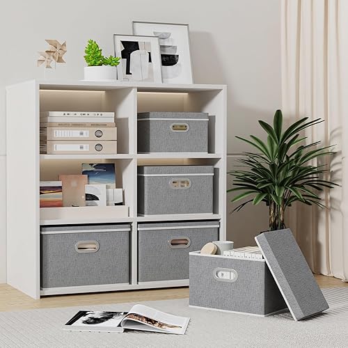 Miniatura 10 de Yawinhe USNK066WGL-1 - Caja de almacenamiento plegable (paquete de 1 unidad) con tapas y 4 asas, para ropa, organizadores de armario y contenedores