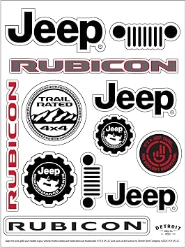 Jeep Rubicon 12-Decal Sticker Sheet | 6"x 8" Durable Vinyl Stickers | Weatherproof, UV-Resistant, Easy Peel-Off Off-Road Graphics