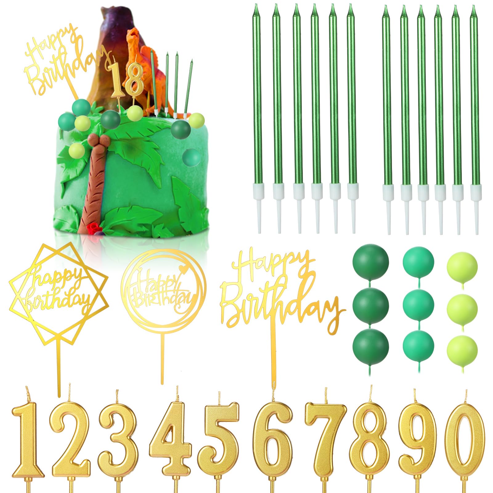 Happy Birthday Cake Toppers - 34 Pcs Candles & Picks -23 Happy Birthday Cake Toppers - 34 Pcs Candles & Picks -23