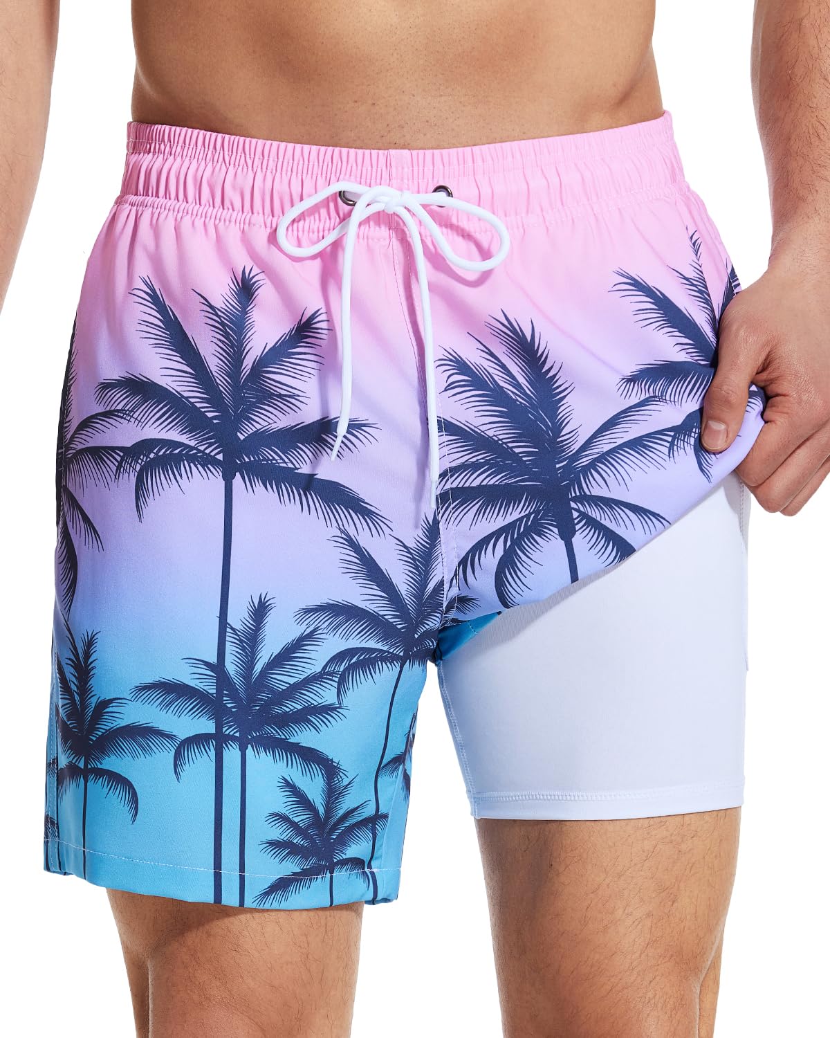 SILKWORLD Mens Swimming Trunks with Compression Liner and Zipper Pockets
