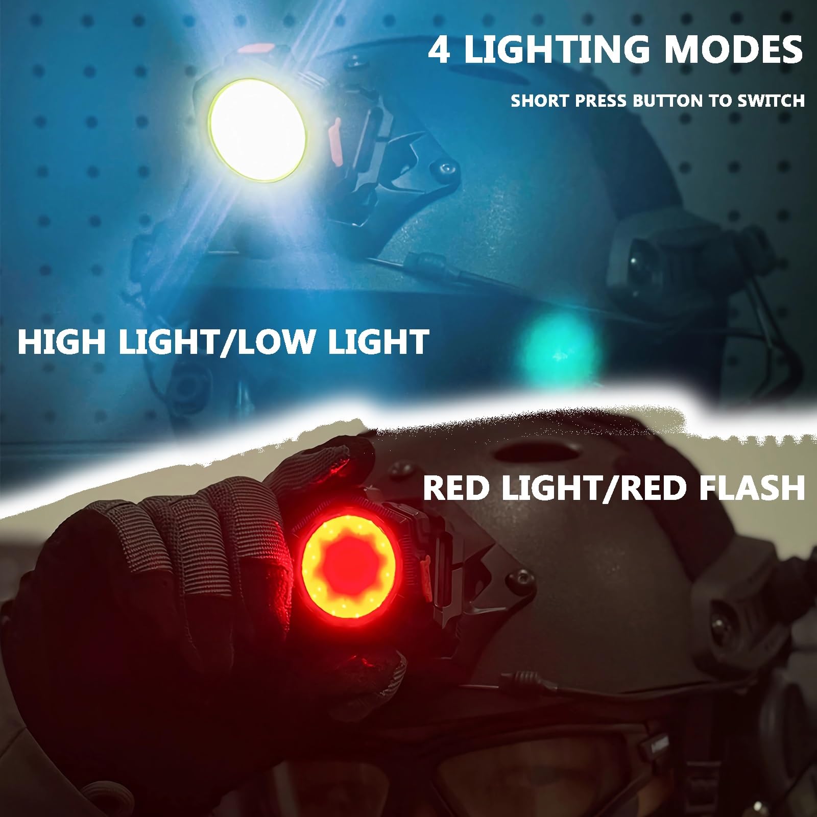 Lampe LED Tactique pour Casque – 500 Lumens, Charge de Type C, 4 Modes, Compatible avec Les Casques MICH, Poids Léger (50 G)