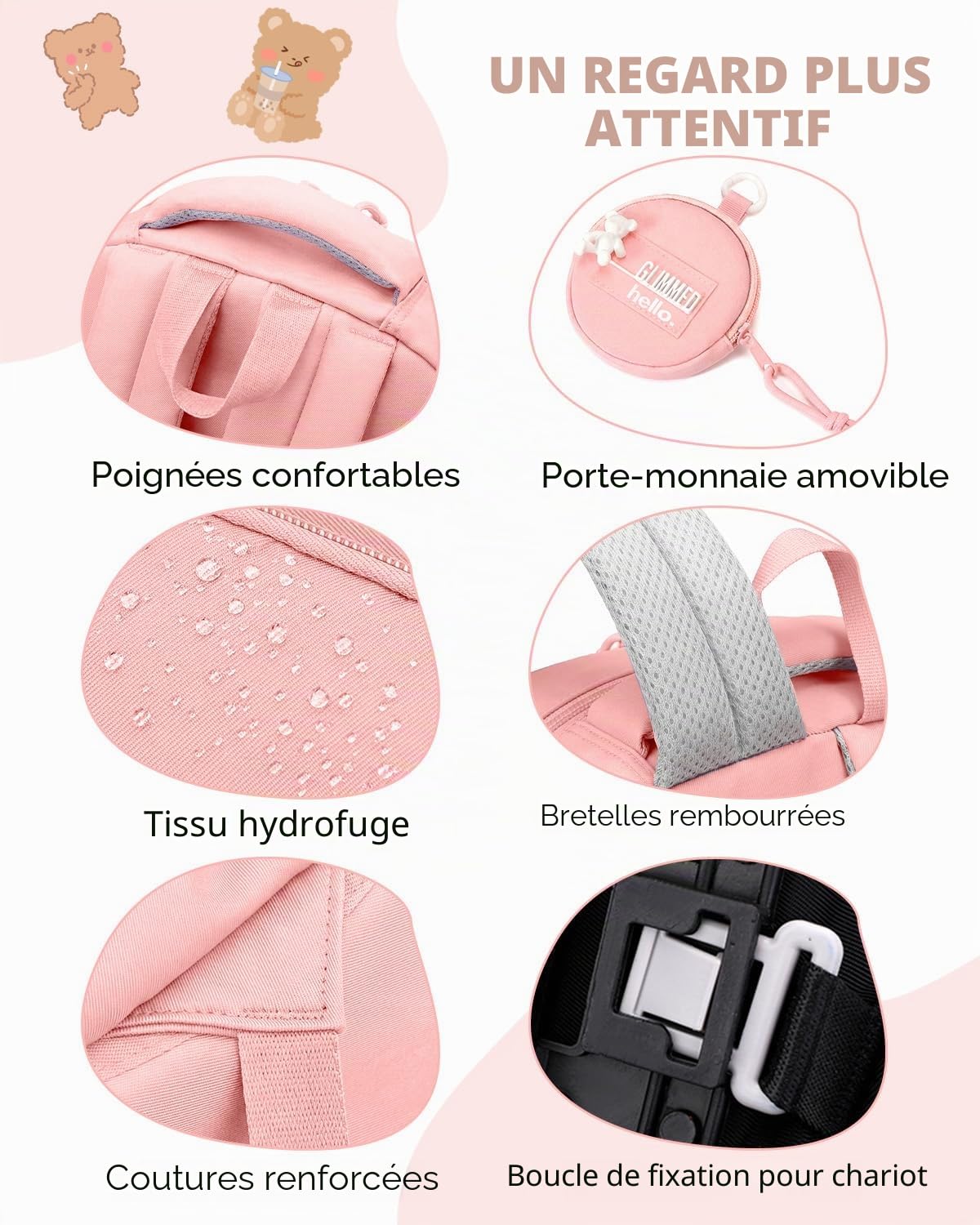Amythe Cartable à Roulettes Fille 9-16 Ans, Sac à Dos École Primaire avec Chariot Démontable, 6 Roues, 21L Sac D'école à Roulettes avec pour Filles, Rose