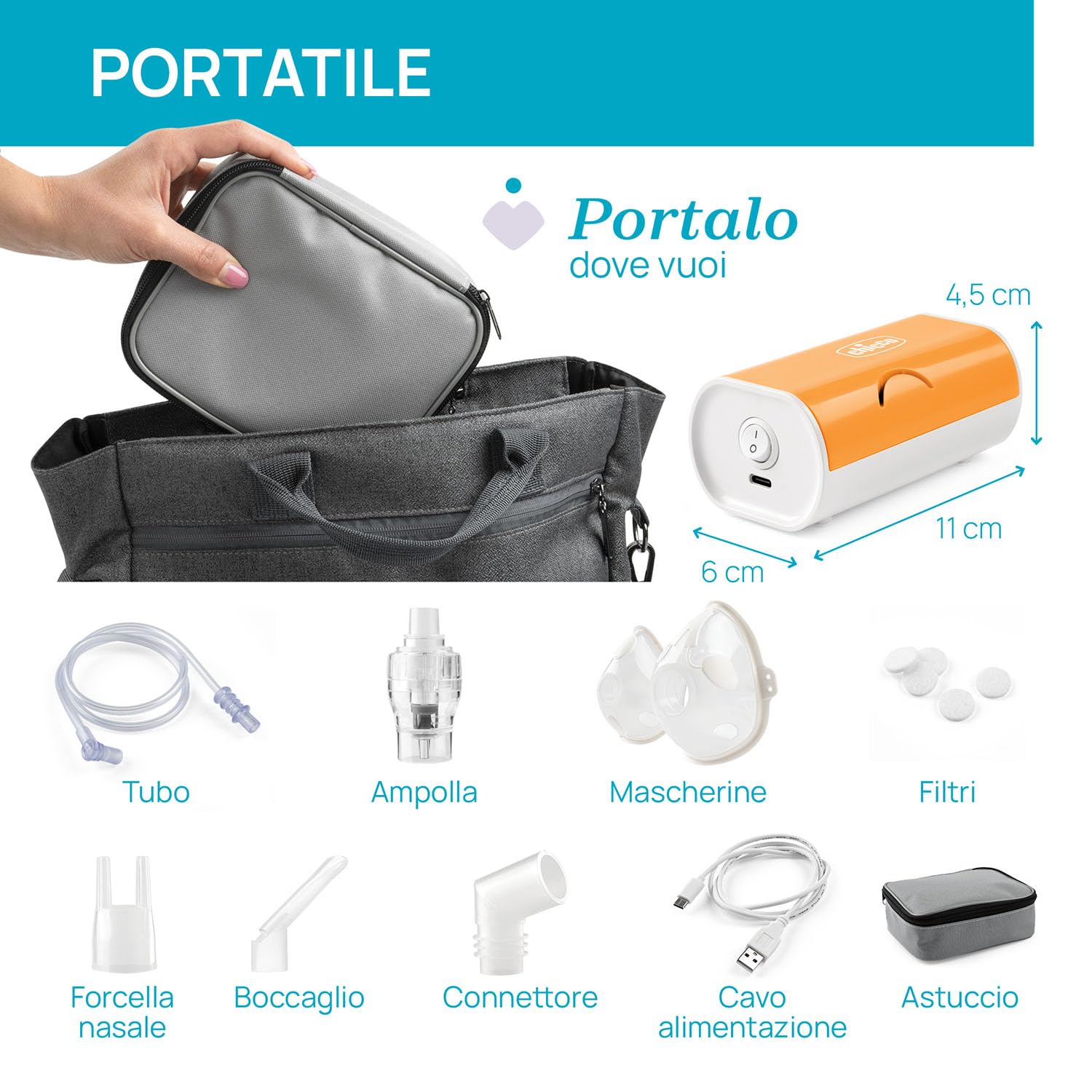 Chicco Nebulizzatore a Micropistone Portatile Silenzioso per Bambini e Adulti