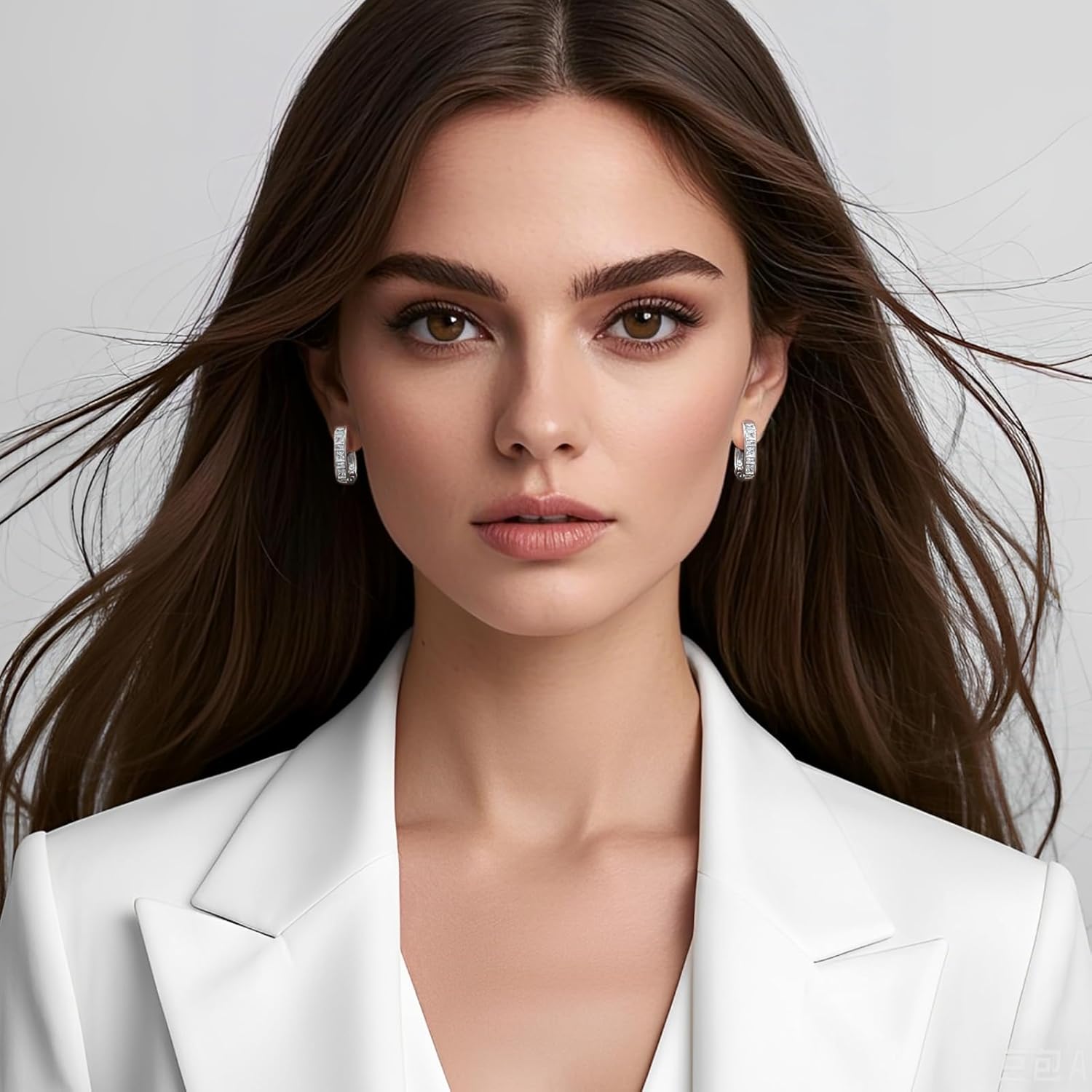 Small Chunky Silver Hoop Earrings Hypoallergenic Cubic Zirconia Huggie Hoops Earrings for Jewelry Gifts Minimalist Square Hoop Earrings for Women - Image 3