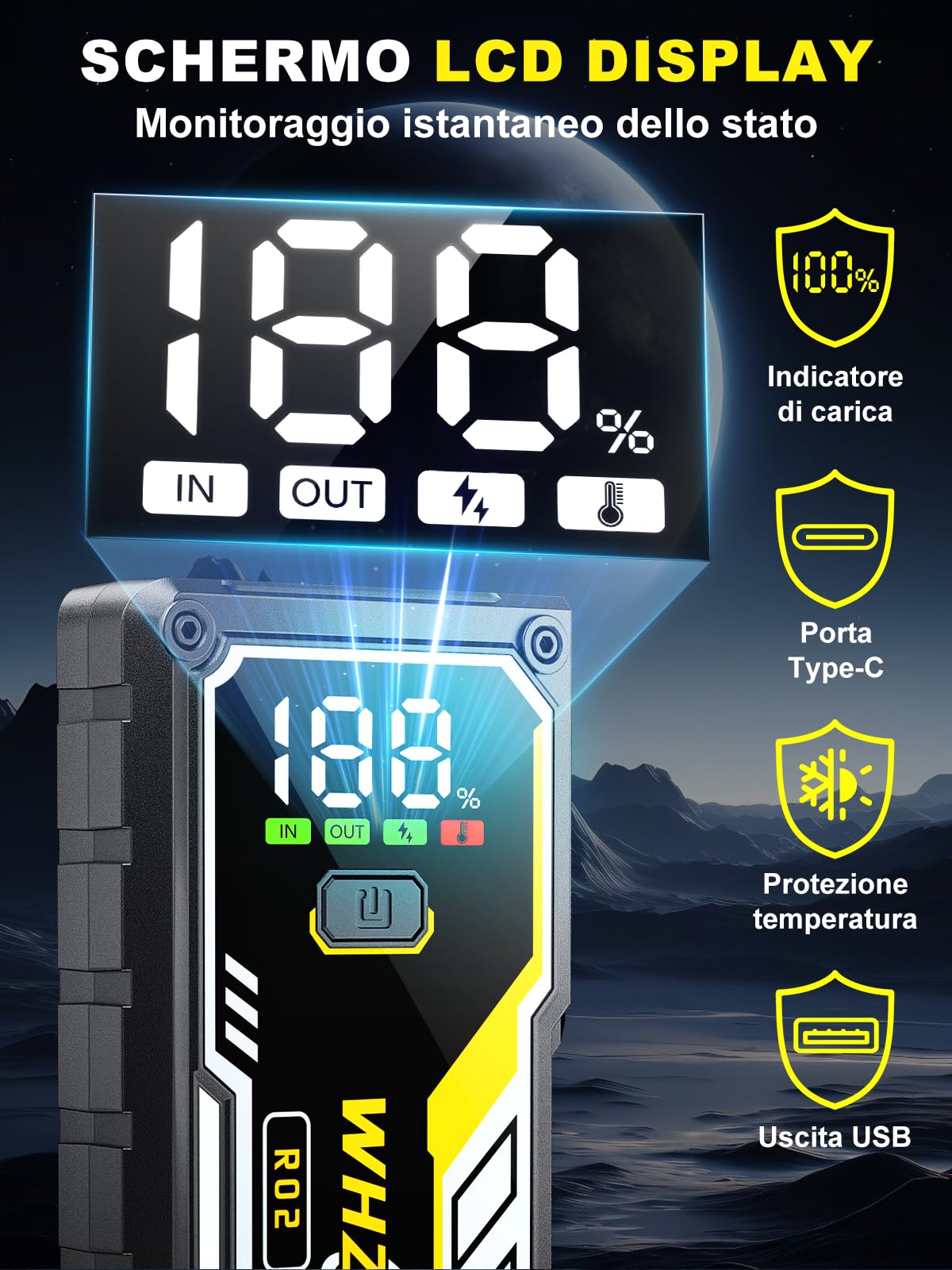 Avviatore Batteria Auto 8000A 12V Booster Avviamento Auto Avviatore Emergenza fino a Tutti Gas/10.0L Diesel Ricarica USB RapidaLED,LCD Display