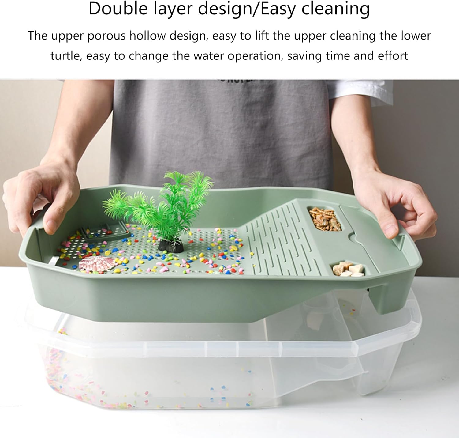 Turtle Terrariums Basin for Terrapins Small Turtle Aquarium Habitats Box with Ramps Basking Platform