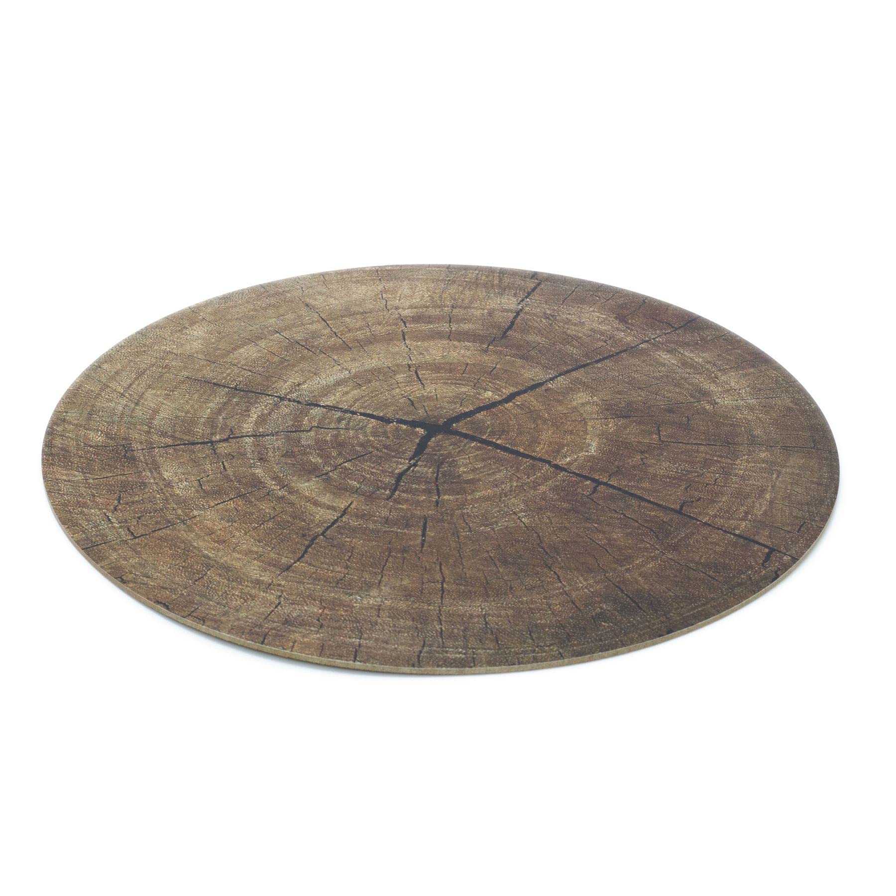 38cm Tree Trunk Print Round Placemat | Tree Slice Style Place Mat Kitchen Dining Mat | Brown Single Corked Backed Place Mat Dining Table Protection Mat