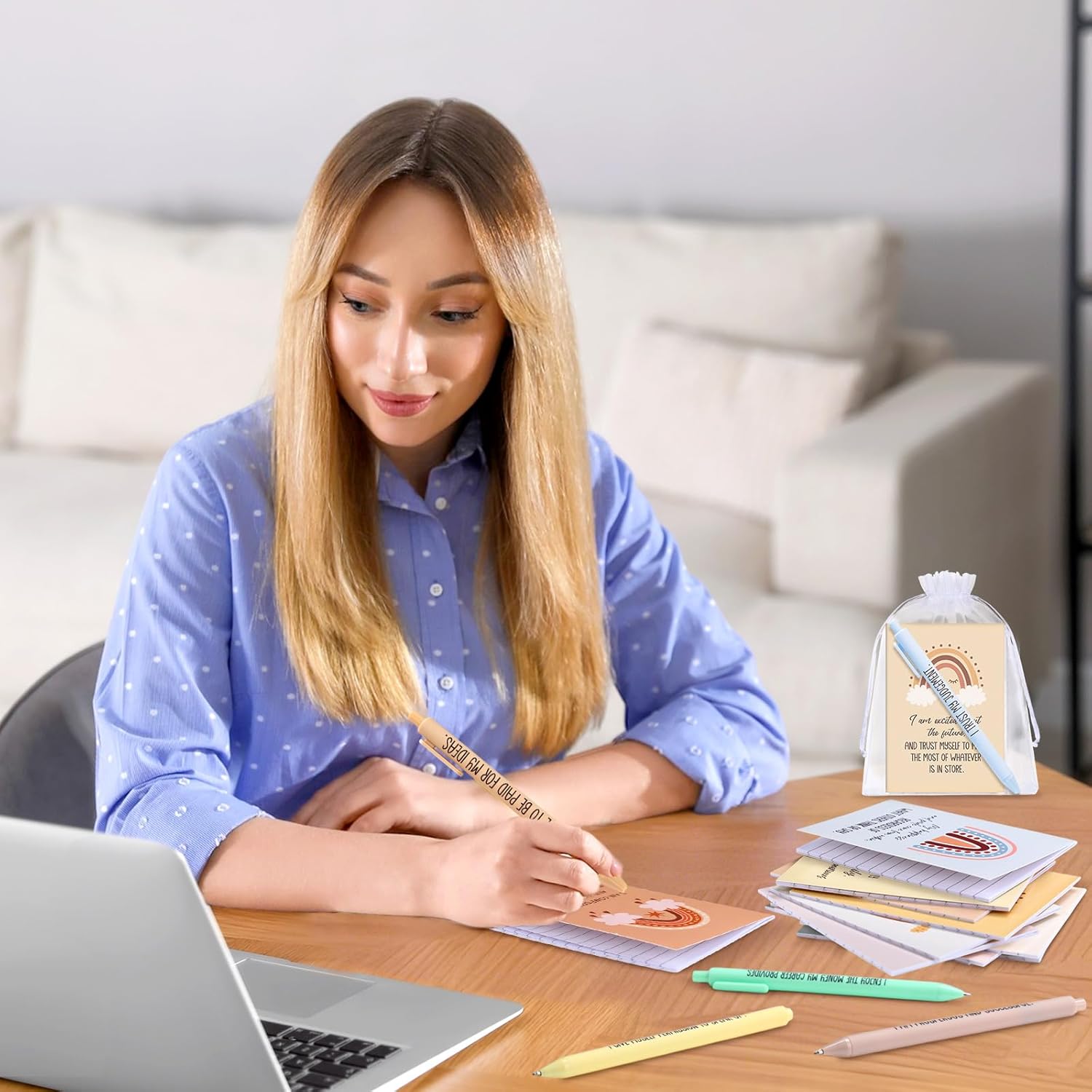 24 Set/48 Pcs Positive Affirmation Gift Set Gratitude Notebooks with Pens Small Bags Motivational Encouragement Notepads Daily Affirmations Journal for Women Stress Relief Self Care (Cute) - Image 5