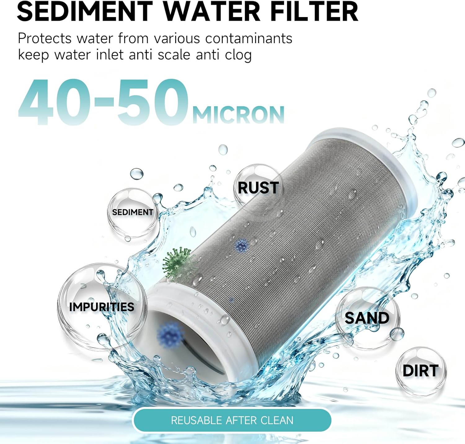 Washing machine water filter, capable of filtering out impurities of 40 microns in water, protecting household appliances. Suitable for water heaters and showers, (aurichalceous)