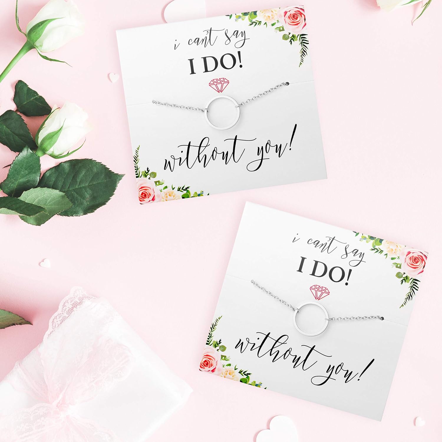 Pop Fizz Designs I Can't Say I Do Without You | Bridesmaid Proposal Gift | Silver Plated Necklaces, 6 Pack