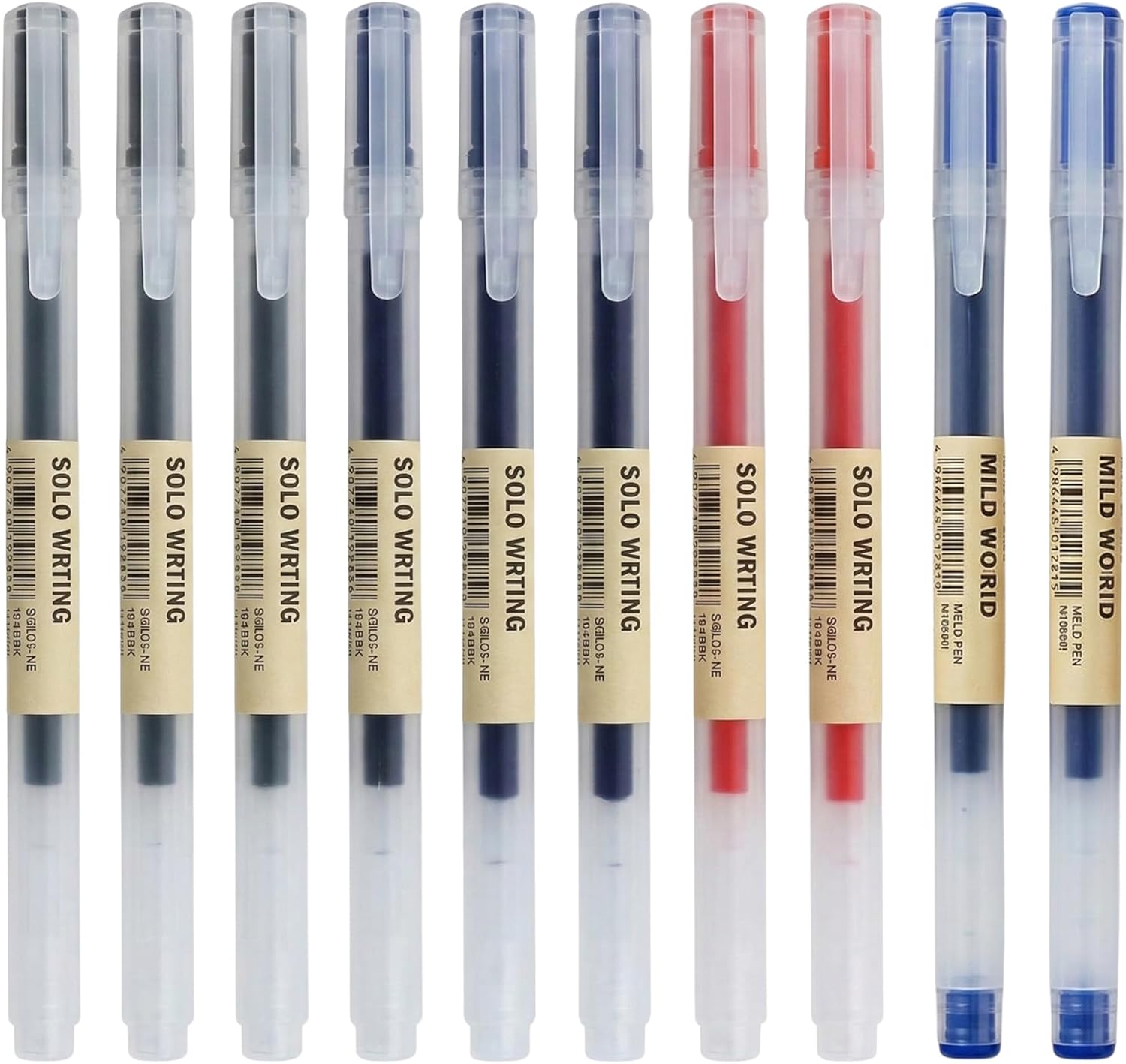 Muji 0.5mm Gel Pens - Pack of 10 Cap Type Smooth Ballpoint Pens, Fine Point Smear & Smudge-Free Gel pens for Journaling, Note Taking & Professional Office Work - Black, Blue, Red, & Dark Blue