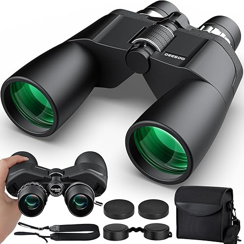 Prismáticos HD de 12-36 x 50 para adultos, binoculares de alta potencia con visión clara de poca luz para observación de aves, binoculares con zoom
