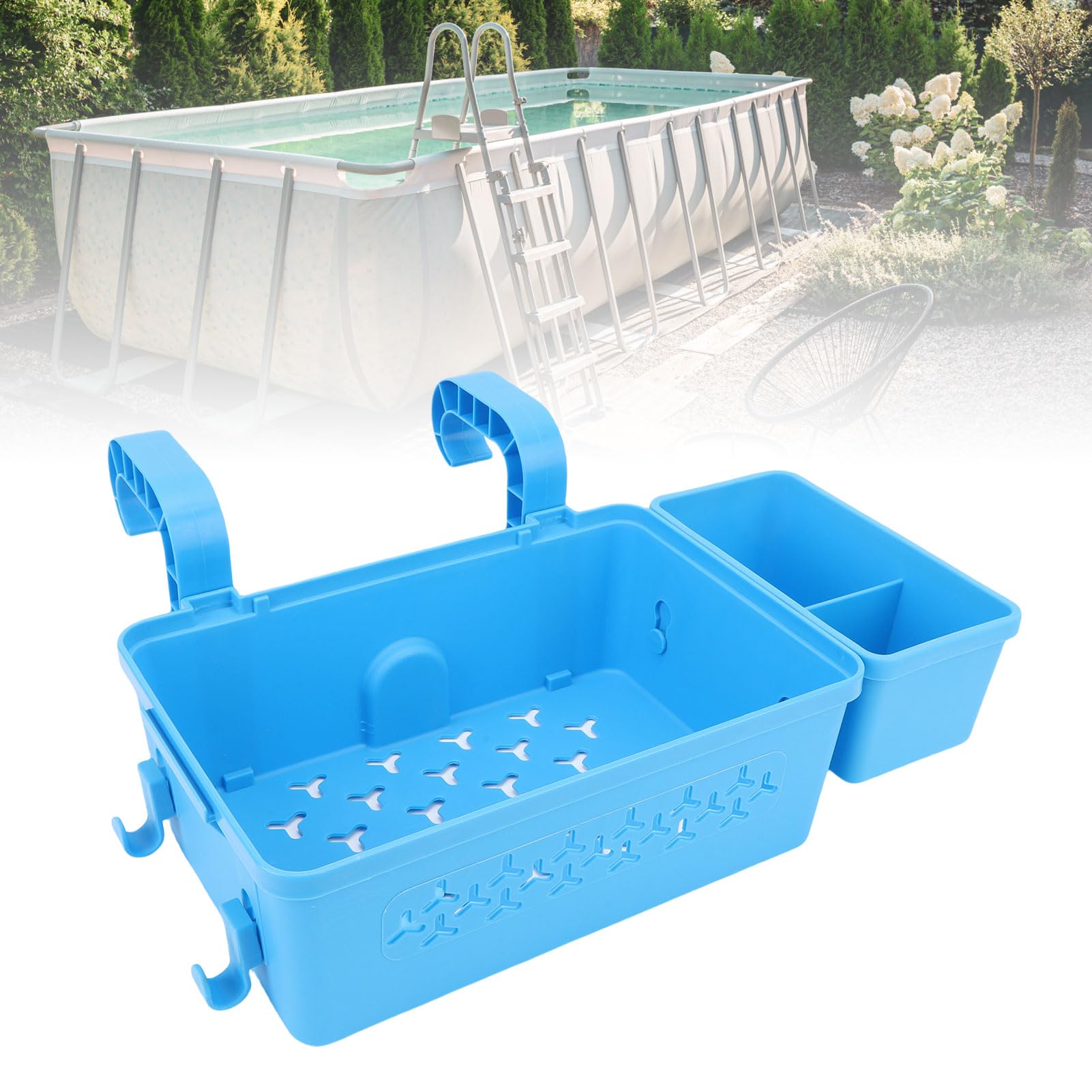 Panier de rangement portable pour piscine, jouets et boissons, accessoires hors sol (bleu)