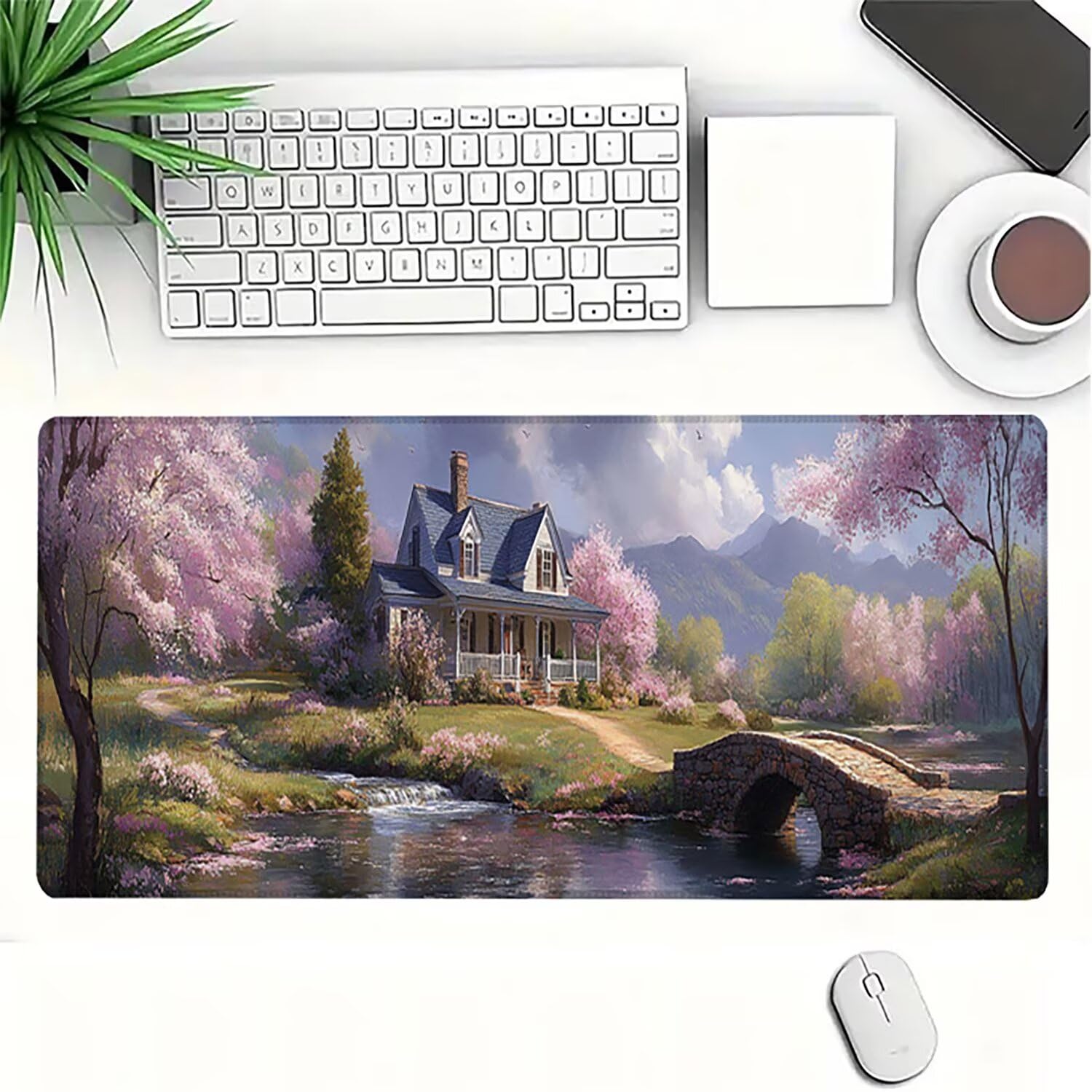 Podkładka pod mysz Lejnlnng XXL - 120x60cm - kwiaty wiśni duży gracz podkładka pod mysz, krajobrazowa antypoślizgowa gumowa mata na biurko, wodoodporna podkładka pod mysz o wysokiej precyzji i