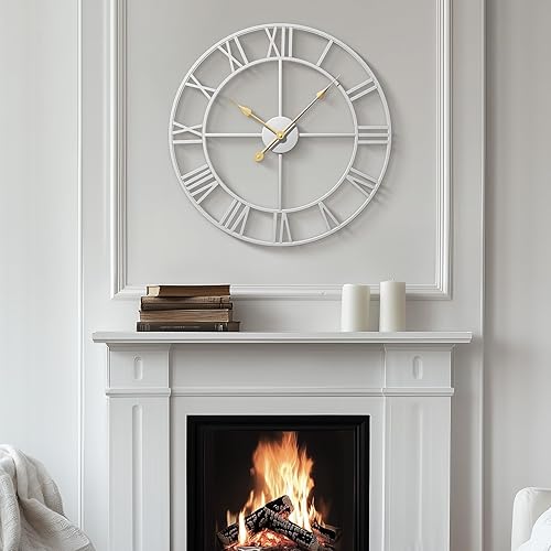 Miniatura 8 de Cuspin Reloj de pared plateado para decoración de sala de estar, reloj de pared grande de metal de 24 pulgadas, moderno, de lujo, con números