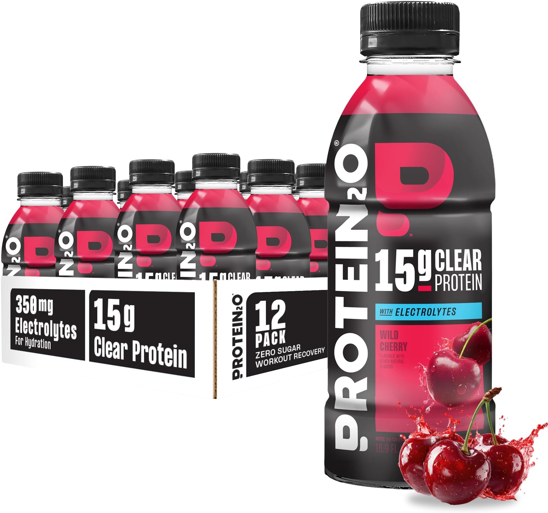 15g Whey Protein Isolate Infused Water, Ready To Drink, Sugar Free, Gluten Free, Lactose Free, No Artificial Sweeteners, Wild Cherry, 16.9 Fl Oz (Pack of 12)