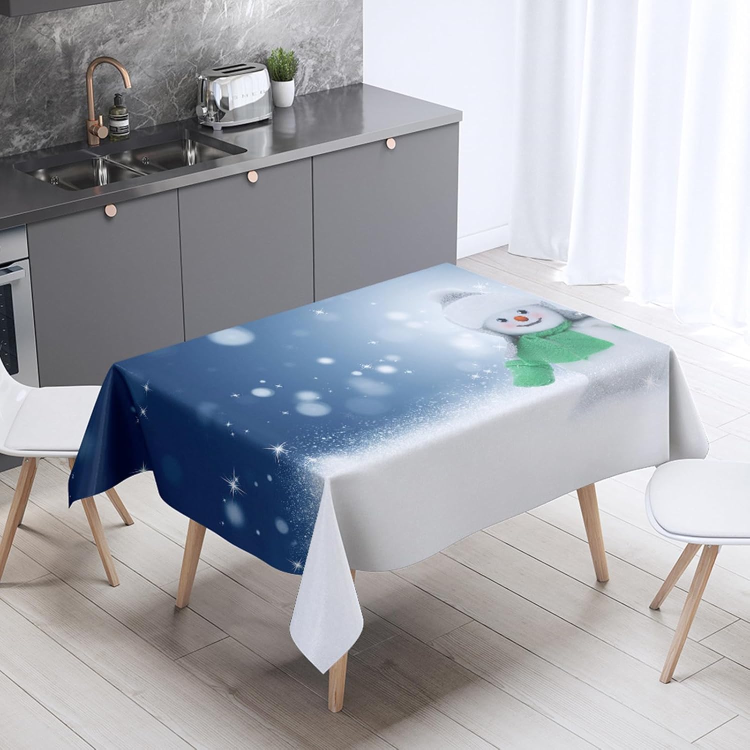 Tovaglia Antimacchia Rettangolare Simpatico Pupazzo di Neve, Tovaglie da Tavolo Impermeabile Poliestere Inverno 3D, per Natalizia Cucina Feste Giardino, 200x200 cm A/B3032