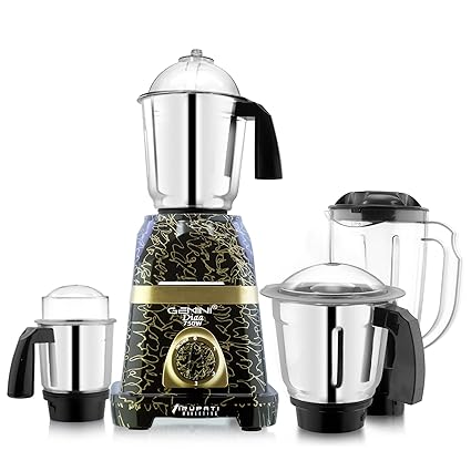 Gemini Latest New Model DIAA 750-Watts Mixer Grinder with 3 Stainless Steel Jars and 1 ABS Juicer Jar (Dry Jar, Chutney Jar, Liquid, Juicer Jar) Gold-Black