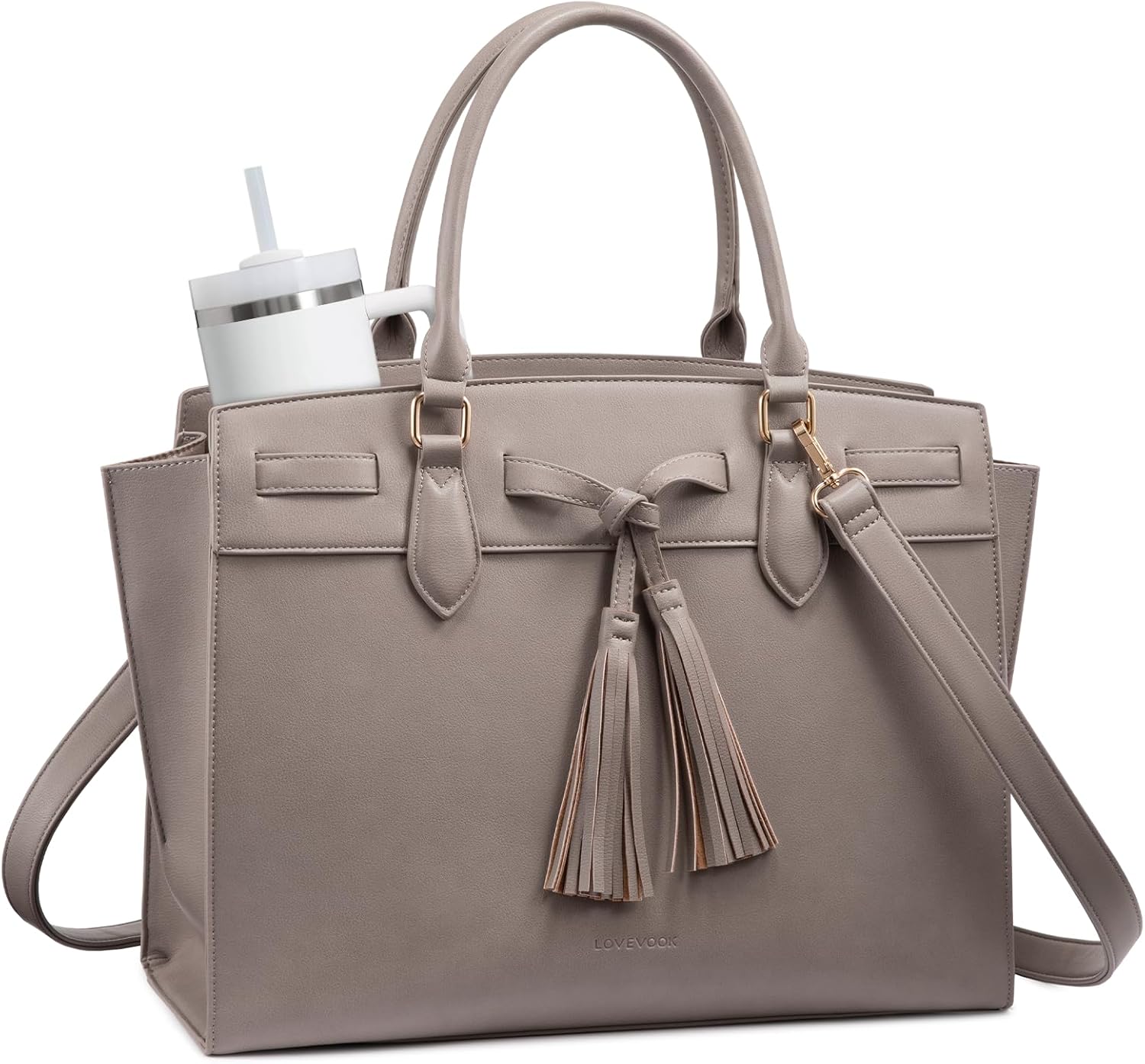 LOVEVOOK Laptop Bag for Women,Work Tote Bag with Large Cup Holder,Leather Computer Bag Teacher Bag Handbag Gifts for Women