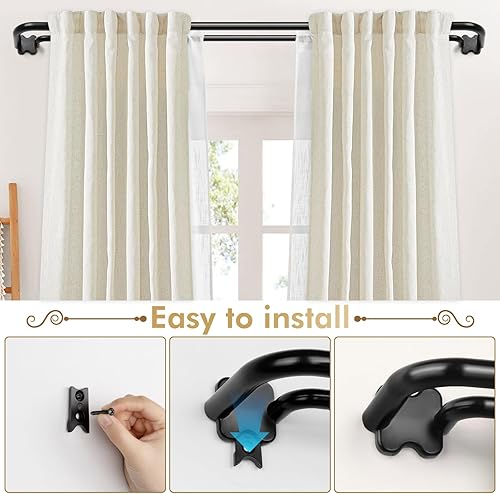 Miniatura 4 de Barras de cortina dobles negras para ventanas de 32 a 58 pulgadas, barra de cortina de oscurecimiento de habitación de 6/8 pulgadas, postes