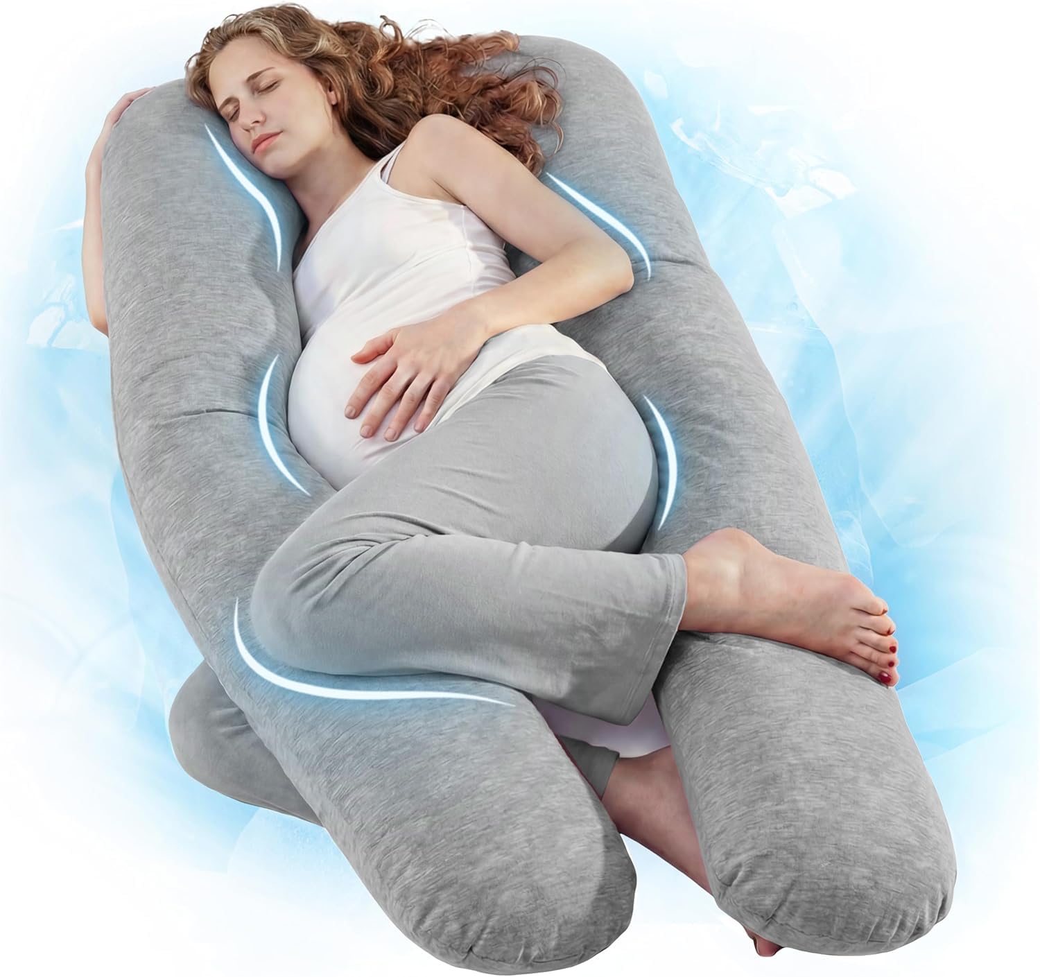 Nuliie Pregnancy Pillow for Sleeping, U Shaped(Cooling Light Grey) — image 1