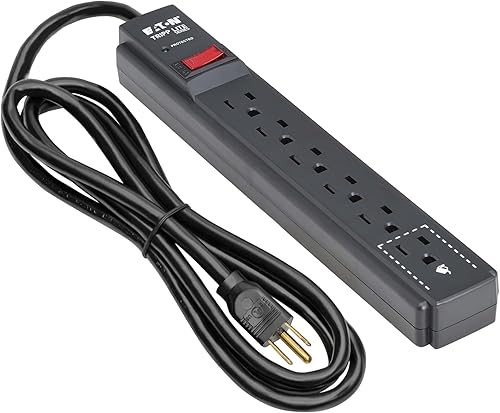 Miniatura 5 de Eaton Tripp Lite Series - Tira de alimentación con protector de sobretensiones de 6 tomas, cable de extensión de 3 pies, 600 julios, disyuntor de 15