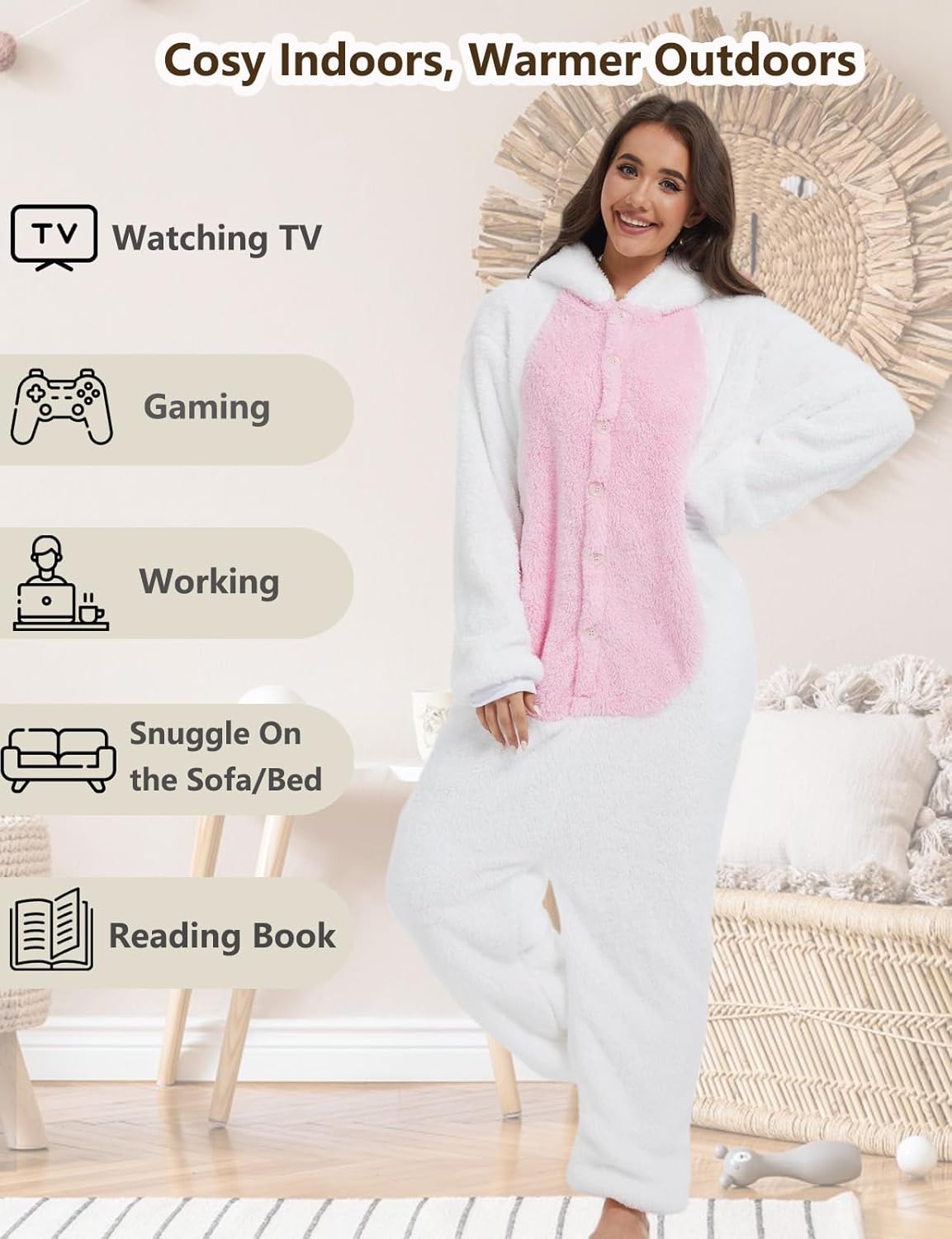 chuangminghangqi Eendelige pyjama voor dames, lang, winter, eendelig, dierenkostuum, jumpsuit dames, behaaglijke pyjama, fleece, onesie, kleding met capuchon, roze, XL chuangminghangqi Eendelige pyjama voor dames, lang, winter, eendelig, dierenkostuum, jumpsuit dames, behaaglijke pyjama, fleece, onesie, kleding met capuchon, roze, XL